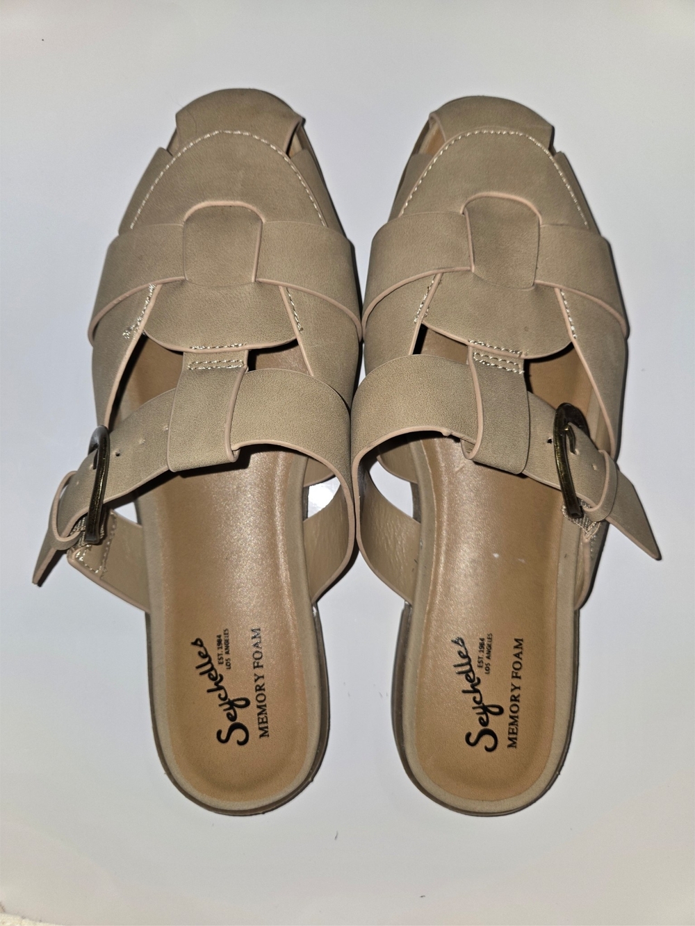 Seychelles Taupe Buckle Slide Mules